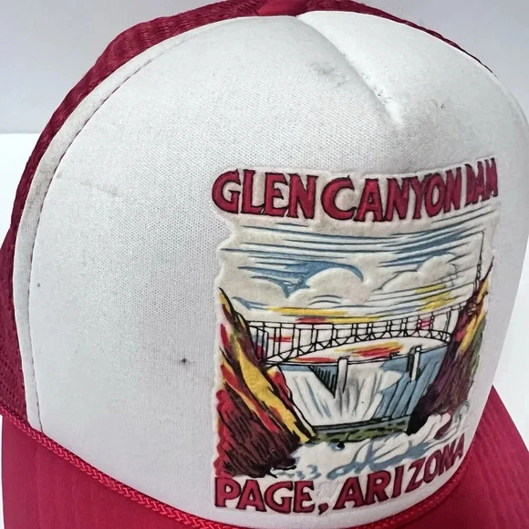 Vtg Glen Canyon Dam Page, AZ Adjustable Snapback Foam Trucker Hat/Cap Red/White - Picture 10 of 16